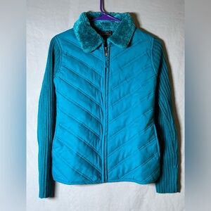 Teal Quilted Jacket with Faux Fur Collar